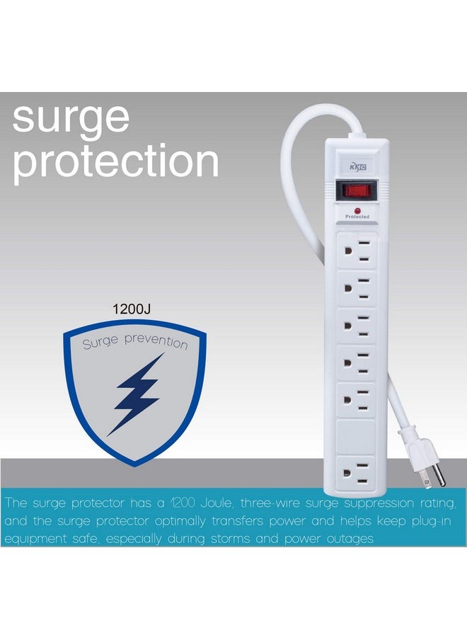 كي ام سي - شريط طاقة KMC 6-Outlet Surge Protector، قطعتان، 1200 جول، سلك بطول 6 أقدام، منفذ متباعد للمحول، حماية من الحمل الزائد، أبيض - Image 1