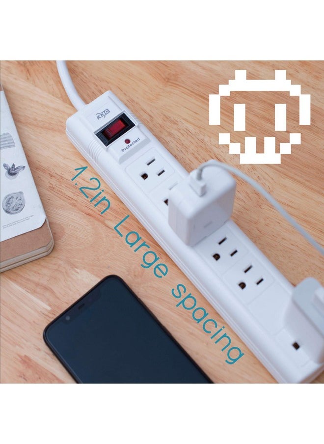 كي ام سي - شريط طاقة KMC 6-Outlet Surge Protector، قطعتان، 1200 جول، سلك بطول 6 أقدام، منفذ متباعد للمحول، حماية من الحمل الزائد، أبيض - Image 1