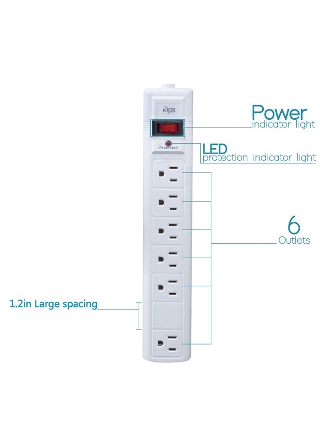 كي ام سي - شريط طاقة KMC 6-Outlet Surge Protector، قطعتان، 1200 جول، سلك بطول 6 أقدام، منفذ متباعد للمحول، حماية من الحمل الزائد، أبيض - Image 1