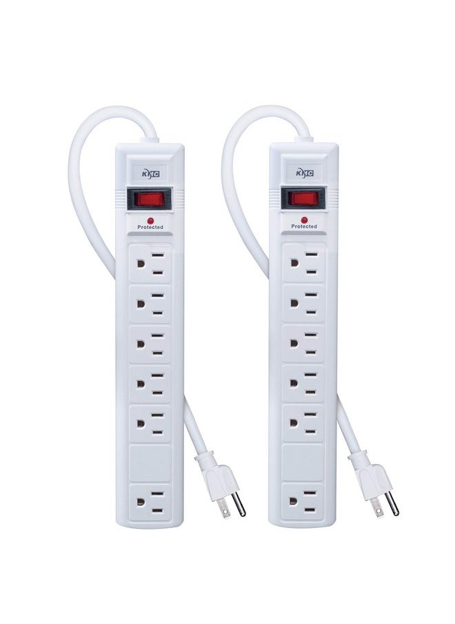كي ام سي - شريط طاقة KMC 6-Outlet Surge Protector، قطعتان، 1200 جول، سلك بطول 6 أقدام، منفذ متباعد للمحول، حماية من الحمل الزائد، أبيض - Image 1