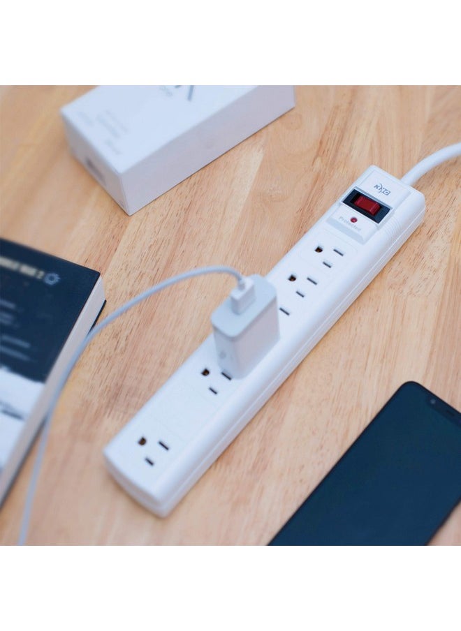 كي ام سي - شريط طاقة KMC 6-Outlet Surge Protector، قطعتان، 1200 جول، سلك بطول 6 أقدام، منفذ متباعد للمحول، حماية من الحمل الزائد، أبيض - Image 1