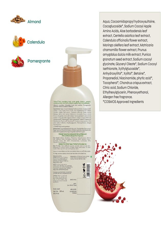 Tikitoro Kids Nourishing Body Wash | Pediatrician Approved | Vegan | Cleanses, Moisturizes & Nourishes Skin | Almond, Calendula, Pomegranate Extract | No Parabens & Sulphates, Age 4+ years (300ml) - Image 2