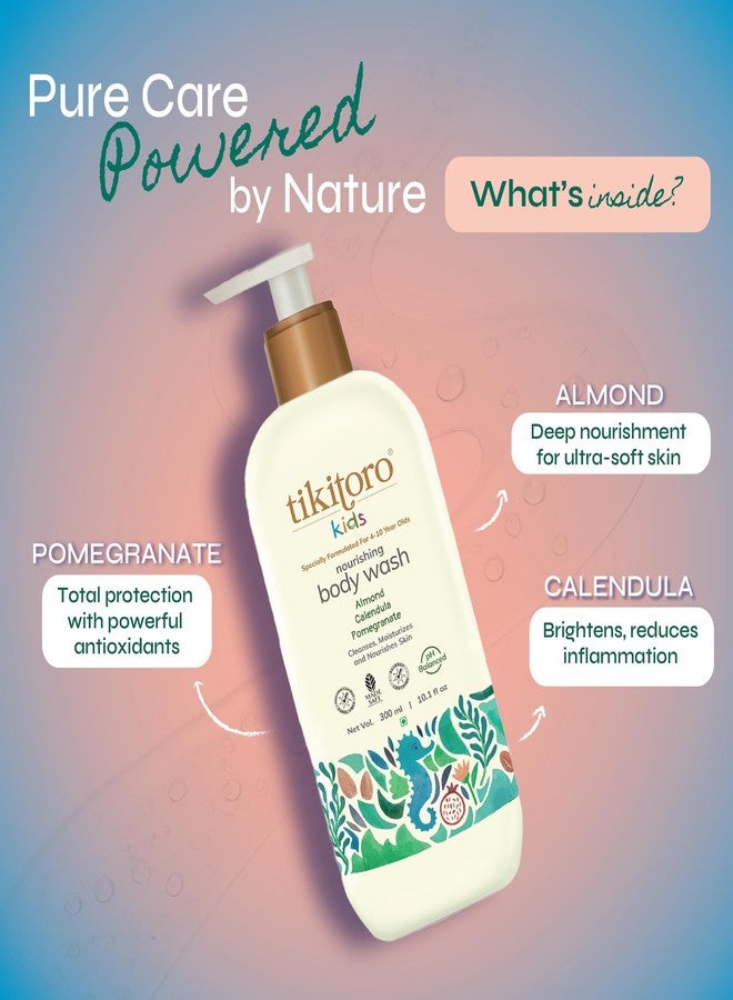 Tikitoro Kids Nourishing Body Wash | Pediatrician Approved | Vegan | Cleanses, Moisturizes & Nourishes Skin | Almond, Calendula, Pomegranate Extract | No Parabens & Sulphates, Age 4+ years (300ml) - Image 4