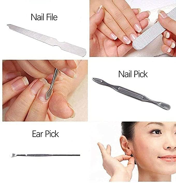 PARSE PERSONAL CARE PARSE PERSONAL CARE 7 in 1 Stainless Steel Manicure Kit Nail Cutter for Men Women Manicure Pedicure Kit with Grooming Kit Acne NeedleNail Filer Kit Nail Cutter Set with Leather Case - Image 3