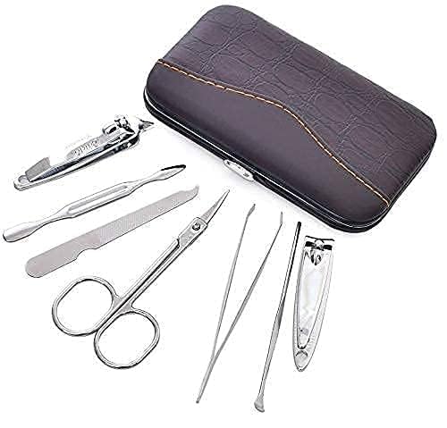 PARSE PERSONAL CARE PARSE PERSONAL CARE 7 in 1 Stainless Steel Manicure Kit Nail Cutter for Men Women Manicure Pedicure Kit with Grooming Kit Acne NeedleNail Filer Kit Nail Cutter Set with Leather Case - Image 2