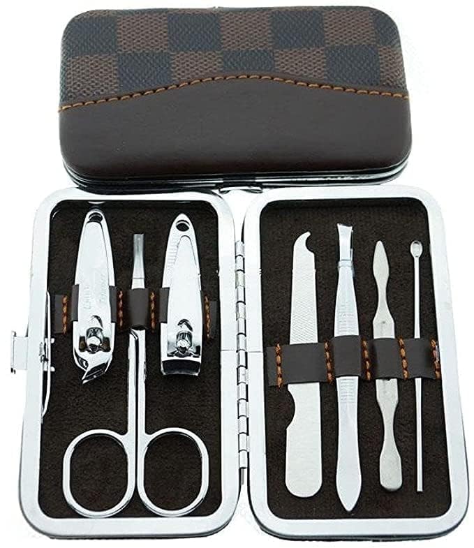 PARSE PERSONAL CARE PARSE PERSONAL CARE 7 in 1 Stainless Steel Manicure Kit Nail Cutter for Men Women Manicure Pedicure Kit with Grooming Kit Acne NeedleNail Filer Kit Nail Cutter Set with Leather Case - Image 1