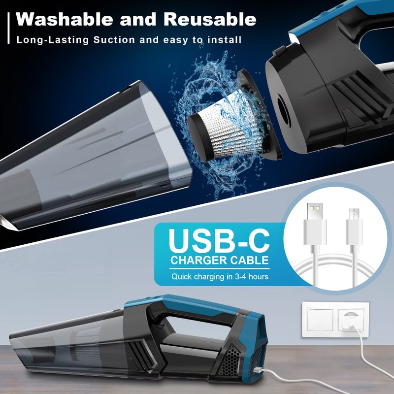 Blestan Cordless Car Vacuum Lightweight High Power Handheld Vacuum Cleaner with LED Light, Hand Vacuum for Car Home Office and Pet Hair, BlackBlue - Image 4