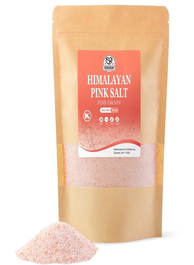 52USA Fine Grain Himalayan Pink Salt, 1 lb Resealable Bag, Pure Unrefined Natural Mineral Salt, Kosher, No Additives & No Gluten, Pink Salt for Cooking, Baking & Seasoning - Image 1