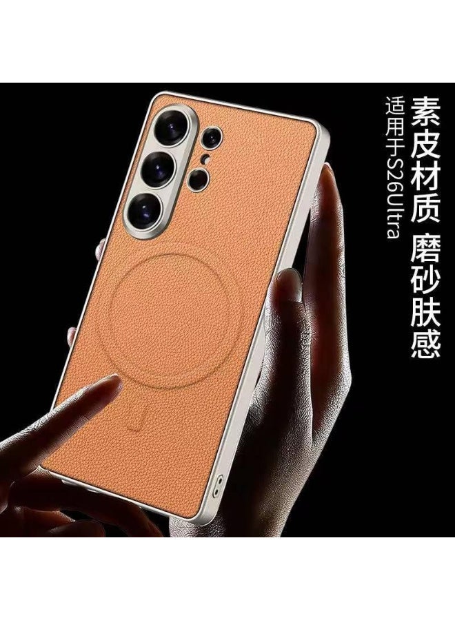 GKK Case for Samsung Galaxy S26 Ultra Magnetic Back Cover Compatible with MagSafe full Camera Protection Luxury Cover، Leather Orange - Image 2