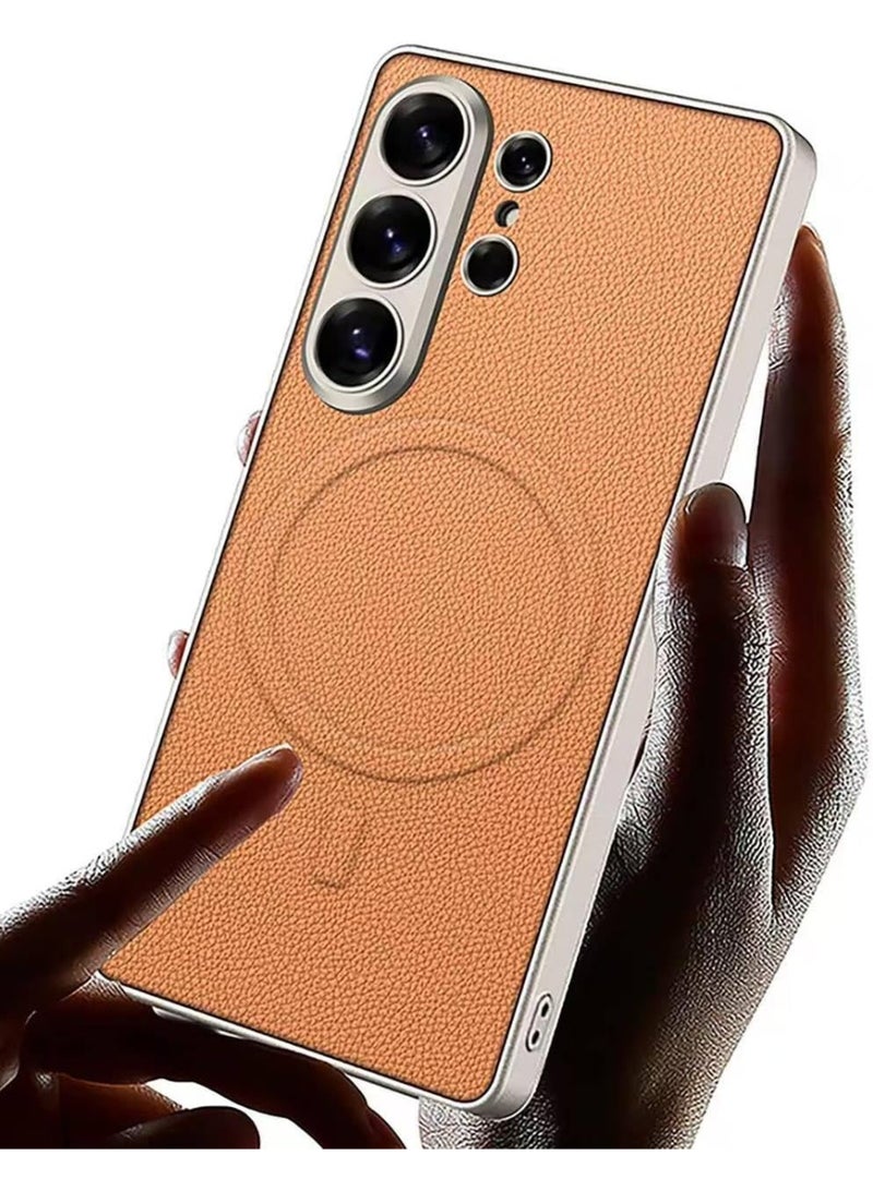 GKK Case for Samsung Galaxy S26 Ultra Magnetic Back Cover Compatible with MagSafe full Camera Protection Luxury Cover، Leather Orange - Image 3