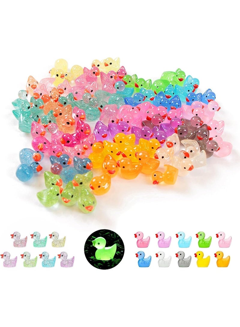 100 Pcs Mini Ducks Glitter Resin Figures, Glow In The Dark Tiny Duck Animals For Dollhouse, Aquarium, Fairy Garden Decor - Image 1
