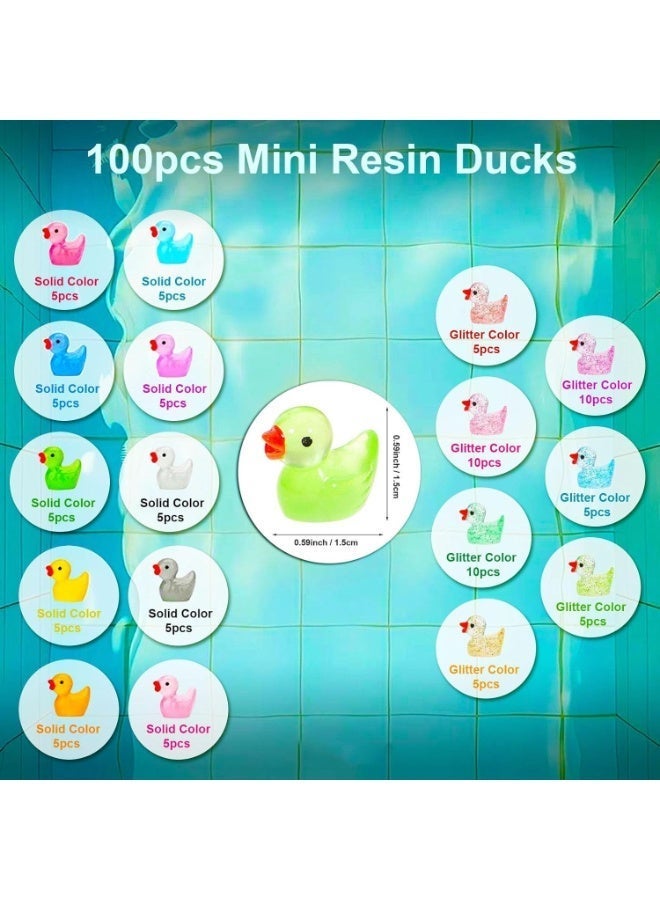 100 Pcs Mini Ducks Glitter Resin Figures, Glow In The Dark Tiny Duck Animals For Dollhouse, Aquarium, Fairy Garden Decor - Image 2