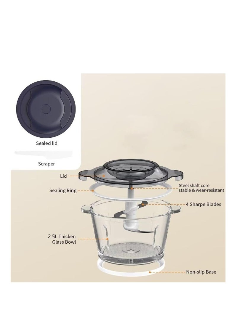 HOTOR مطحنة لحم كهربائية، معالج طعام، مفرمة كهربائية متعددة الوظائف بسرعتين مع وعاء زجاجي و 4 شفرات للحوم والخضروات والفواكه والمكسرات للمنازل والمطاعم/أزرق داكن 2.5 لتر - Image 3