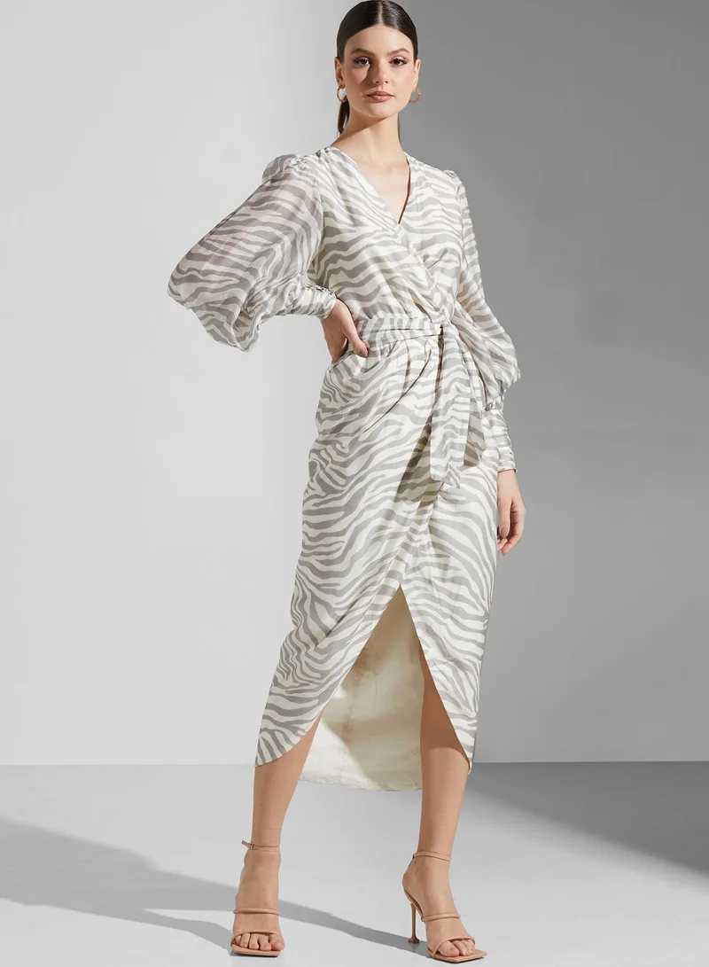 Keepsake Animal Print Balloon Sleeve Dress