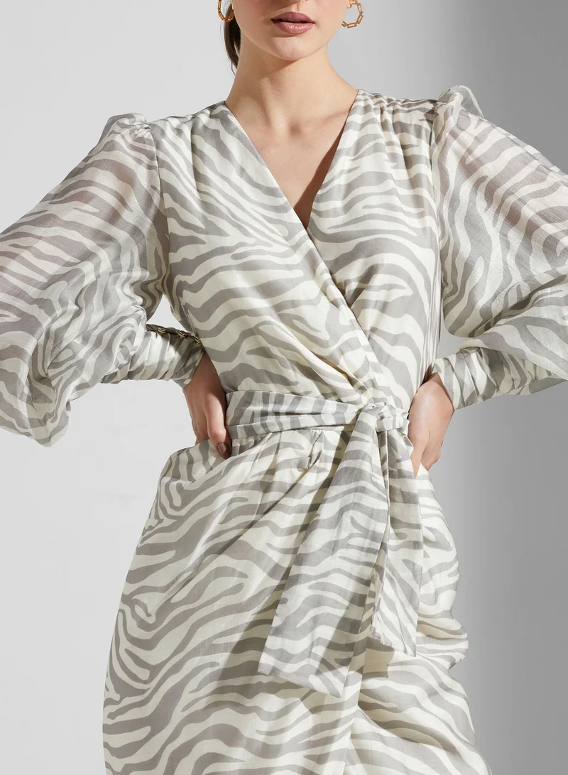 Keepsake Animal Print Balloon Sleeve Dress