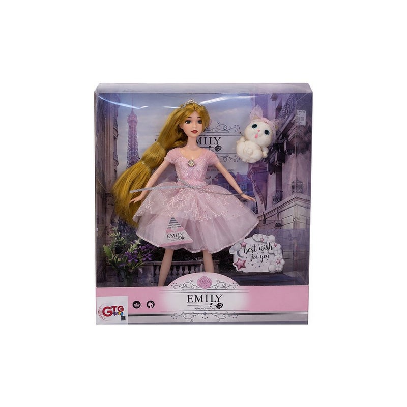 glo Emily Fashion Doll with Fluffy Cat Companion, Pink Dress, Girls' Toy - Image 1