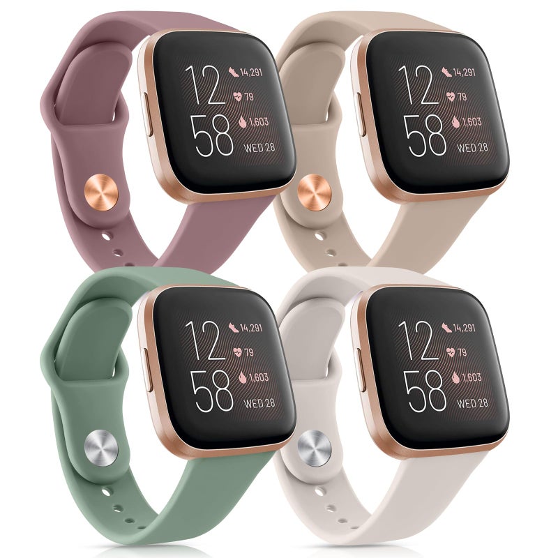 AK 4 Pack Silicone Bands Compatible with Fitbit Versa 2 / Versa/Versa Lite/Versa SE, Classic Soft Straps Replacement Sport Wristbands for Women Men (4Pack C) - Image 1