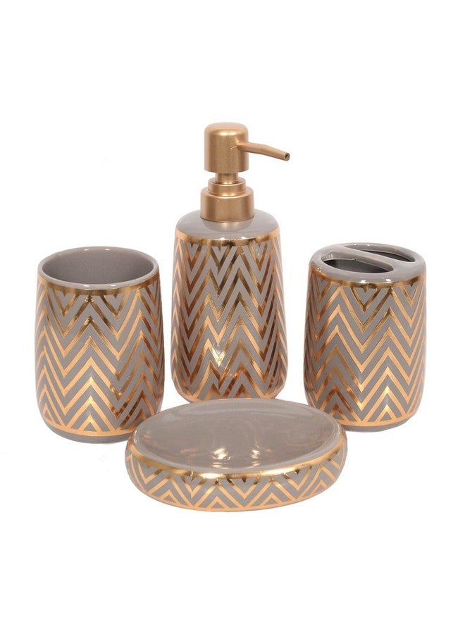 Skywalk Skywalk Ceramic Bathroom Set of 4 Pieces - Soap Dispenser, Tumbler, Soap Dish, Brush Holder for Bathroom Décor and Home Gift Set 