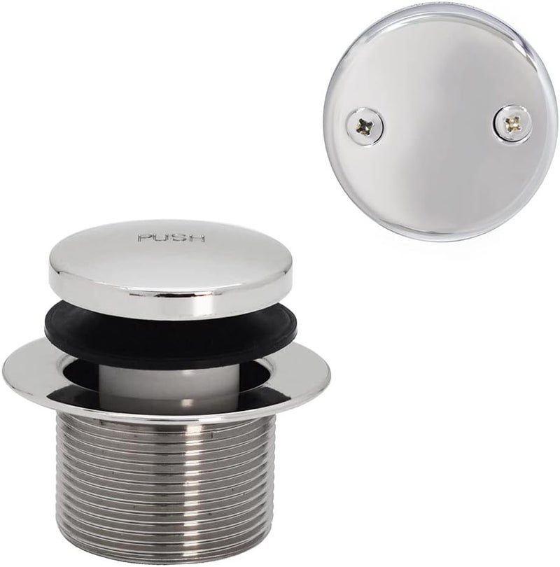 Westbrass A593244CP 14" x 1-1/2" White Tubular Bathtub Waste & Overflow Assembly with Tip-Toe Drain Plug and 2-Hole Faceplate, Polished Chrome - Image 3