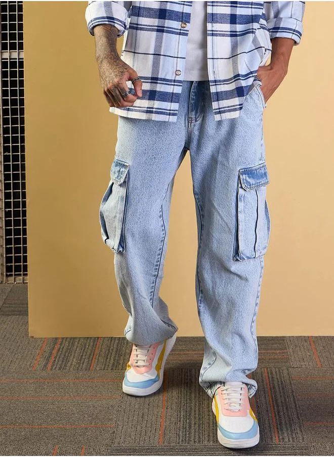 ماسكلن ساسافراس Mascln Sassafras Mid Rise Washed Cargo Pocket Jeans