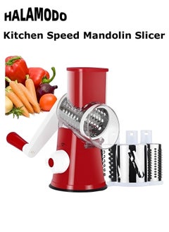 HALAMODO Rotary Cheese Grater Hand Crank with 3 Blades Kitchen Shredder Speed Mandolin Slicer Nut Grinder with Handle and Drum Blades for Cheese, Vegetable, Walnut, Chocolate, Potato, Carrot  - Image 1