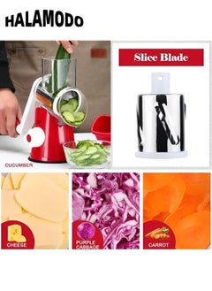 HALAMODO Rotary Cheese Grater Hand Crank with 3 Blades Kitchen Shredder Speed Mandolin Slicer Nut Grinder with Handle and Drum Blades for Cheese, Vegetable, Walnut, Chocolate, Potato, Carrot  - Image 3