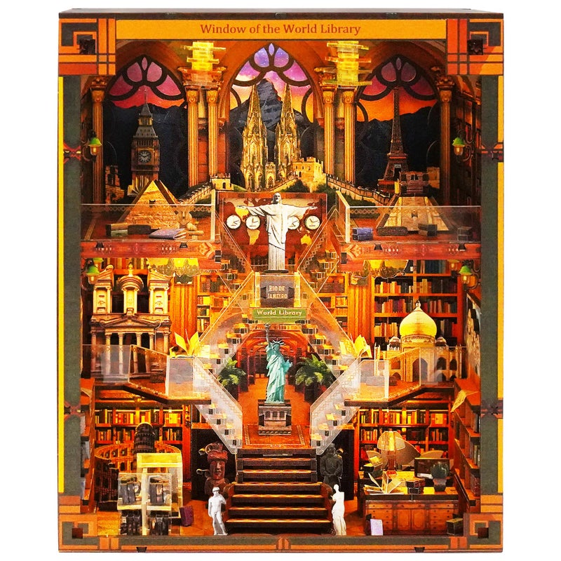 VORATHIS Book Nook Kits for Adults  The World Library Booknook  3D Wooden Puzzle with LED Lights  Creative Bookshelf Insert  Educational Gift for Book Lovers  DIY Enthusiasts - Image 3