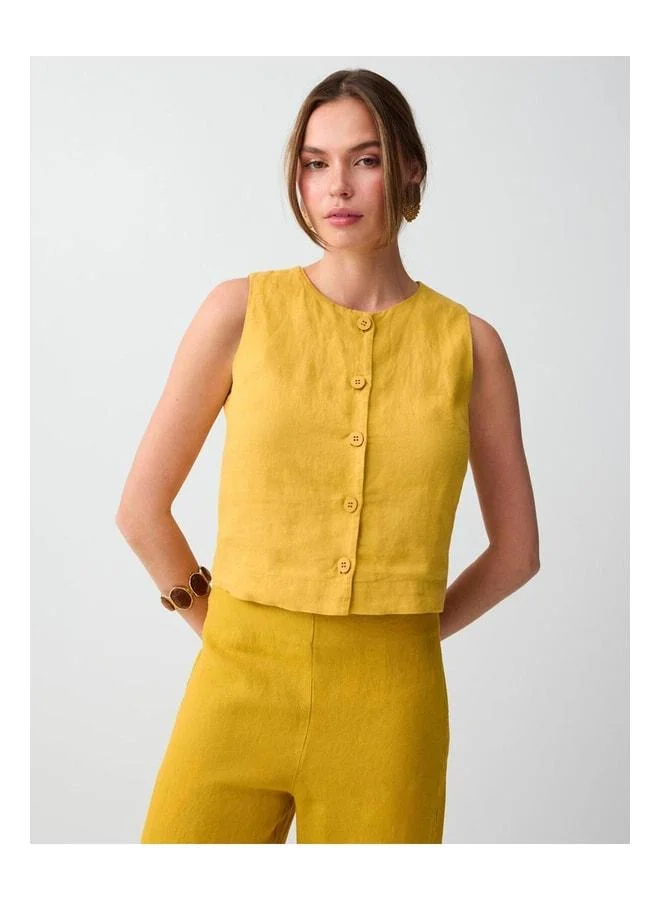 Jimmy Key Mustard 100% Linen Slim Fit Woven Vest.