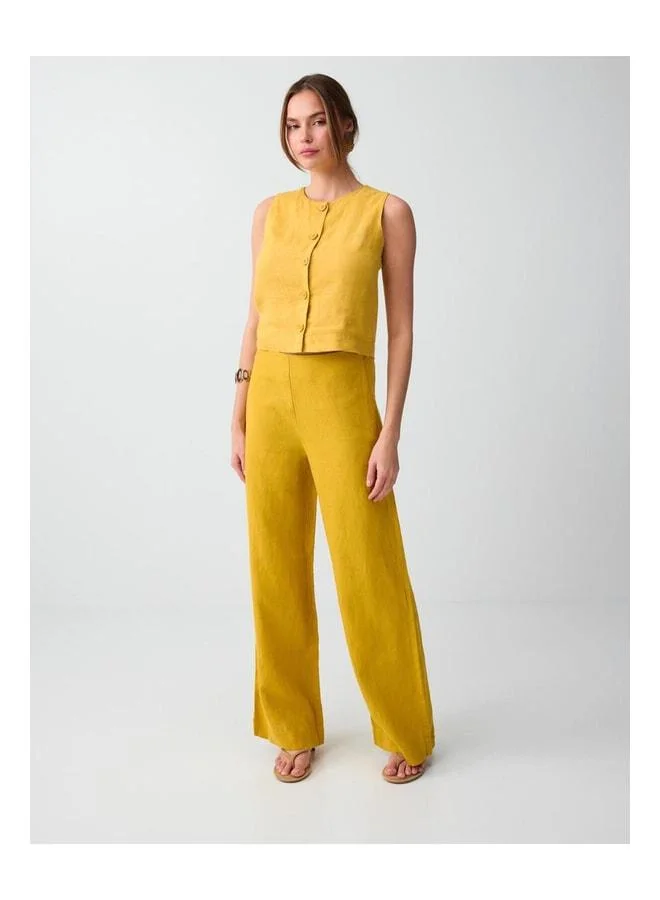 Jimmy Key Mustard 100% Linen Slim Fit Woven Vest.
