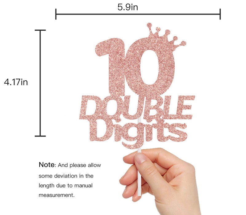 Festiko®Rose Gold Glitter Double Digits 10th Birthday Cake Topper Cheer to 10th Years - 10 and Fabulous Cake Topper - Image 3