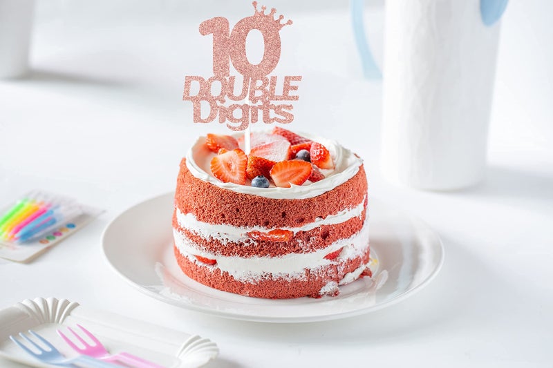 Festiko®Rose Gold Glitter Double Digits 10th Birthday Cake Topper Cheer to 10th Years - 10 and Fabulous Cake Topper - Image 5