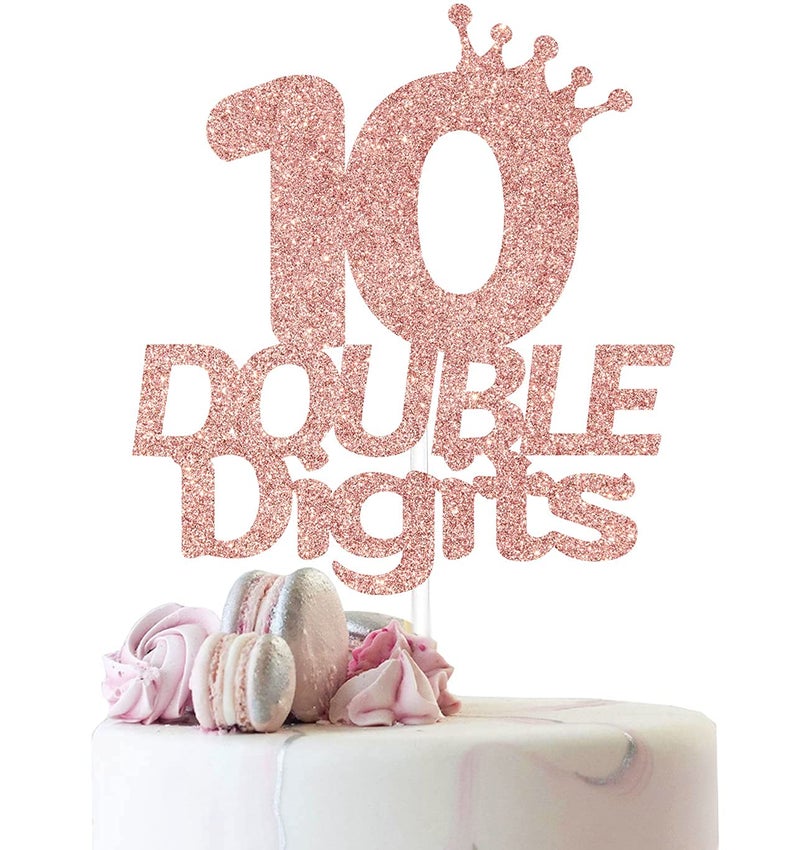Festiko®Rose Gold Glitter Double Digits 10th Birthday Cake Topper Cheer to 10th Years - 10 and Fabulous Cake Topper - Image 1