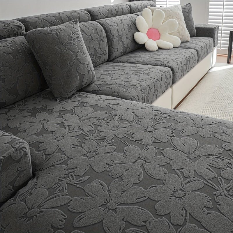 1pc Flocked Thickened Universal Stretch Sofa Seat Cover All Season Multi Purpose Protector Coffee Color Pillowcase - Image 4