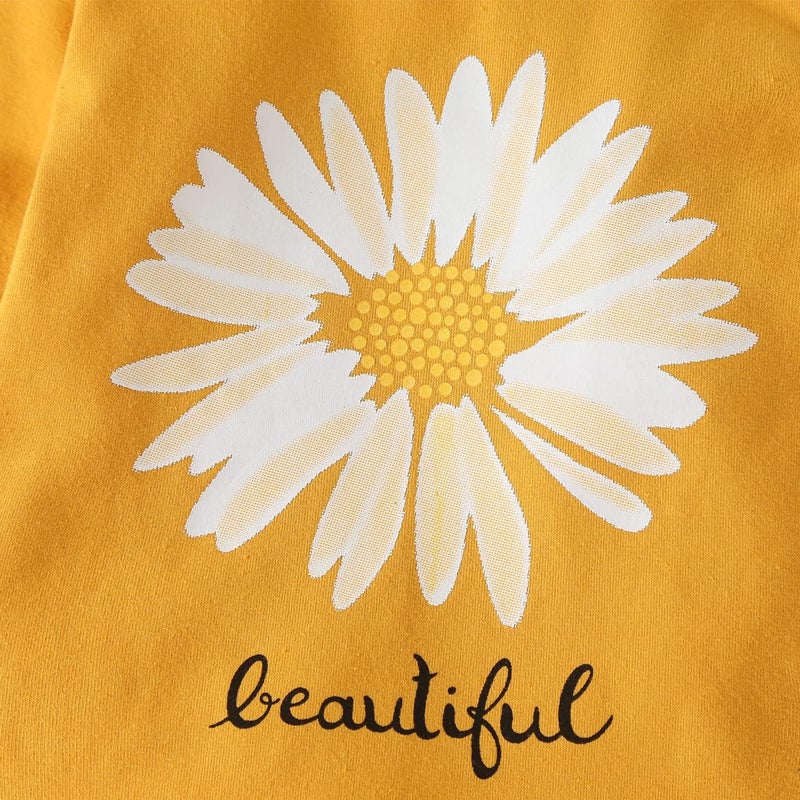 Fullfamous Newborn Baby Girl Clothes Gifts Outfits,Fall Winter Long Sleeve Romper and Pant Set Yellow Sunflower 0-3 months - Image 5