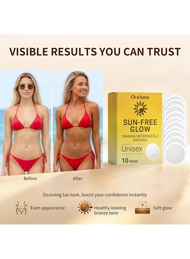 OceAura Sun-Free Glow Tanning Microneedle Patches, Unisex Self Tanner Sticker For Natural Bronzed Skin Tone, No Sun Exposure Local Body Tanning Care Patch,10Pcs - Image 4