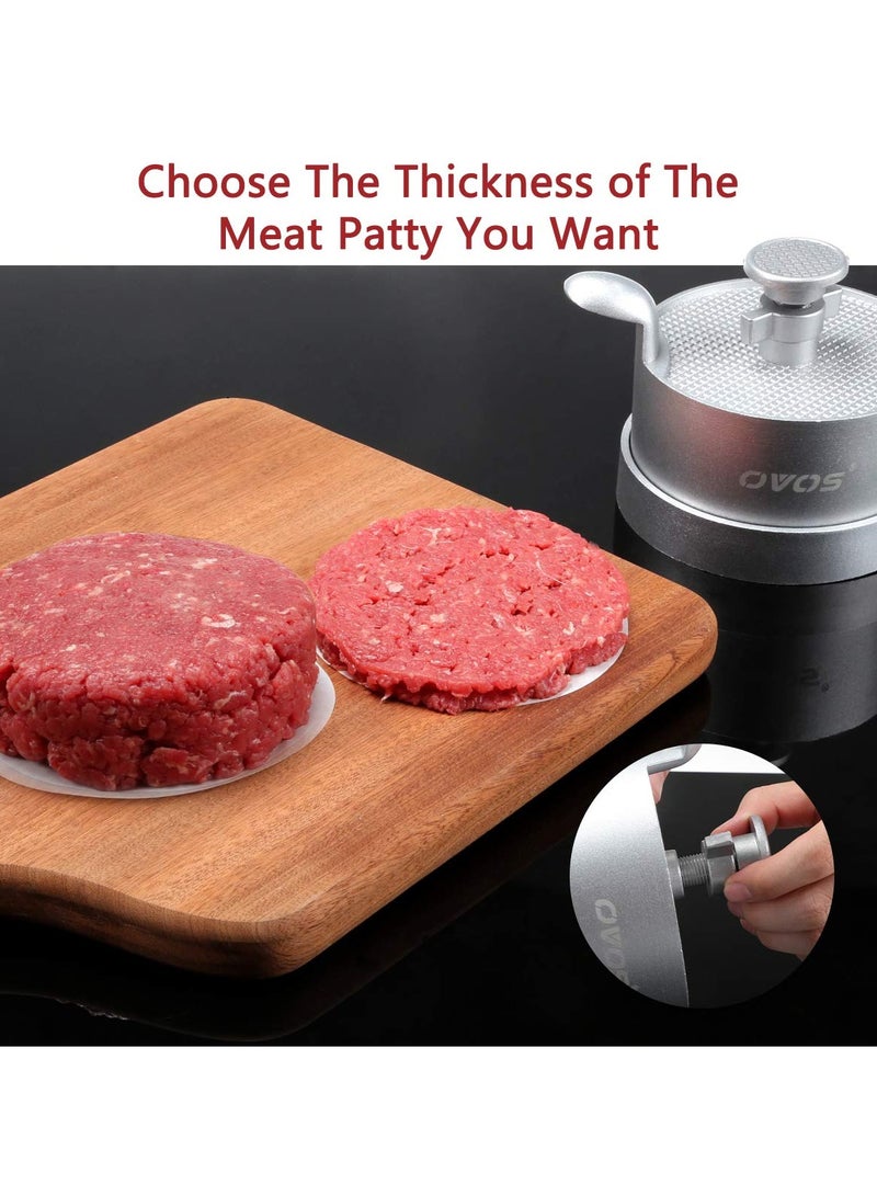 SYOSI Adjustable Hamburger Patty Maker with 100 Wax Papers for BBQ Grill NALACAL NonStick Food Grade Cast Aluminum Burger Patty Press  Makes Patties from 0.25 to 0.75lb Patty Thickness from 0.25 to 0.5in - Image 2