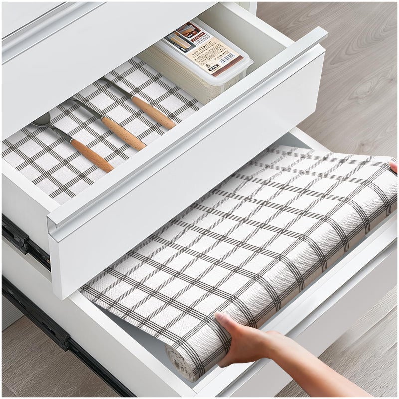 ALIUNI Drawer and Shelf Liner NonSlip Kitchen Cabinet Liners NonAdhesive Thick Strong Grip Waterproof Washable Mats Protect Dresser Shelves Cupboard Bathroom Cabinets White Stripes 18IN X 20FT
