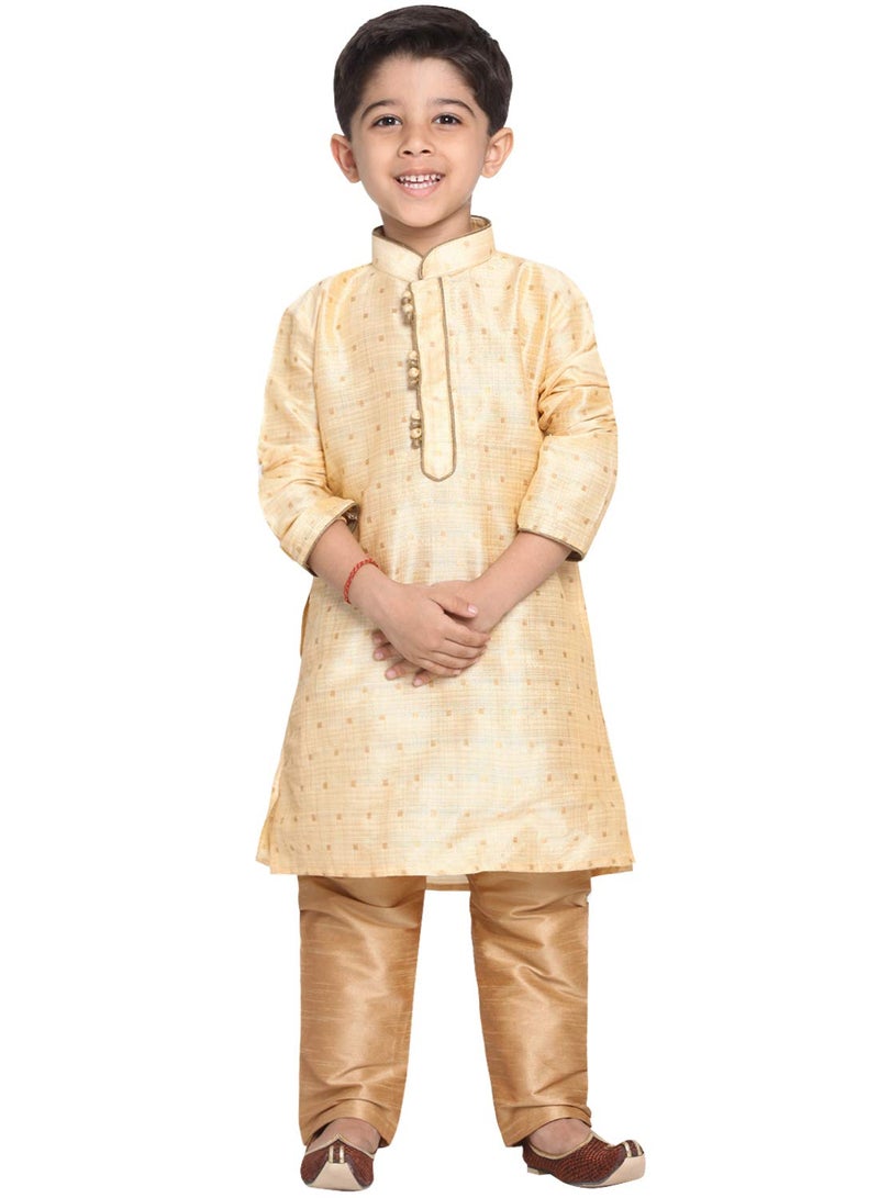 JBN Creation Boys' Gold Silk Blend Kurta and Pyjama Set_VASBK023GOnPRG_30 - Image 1
