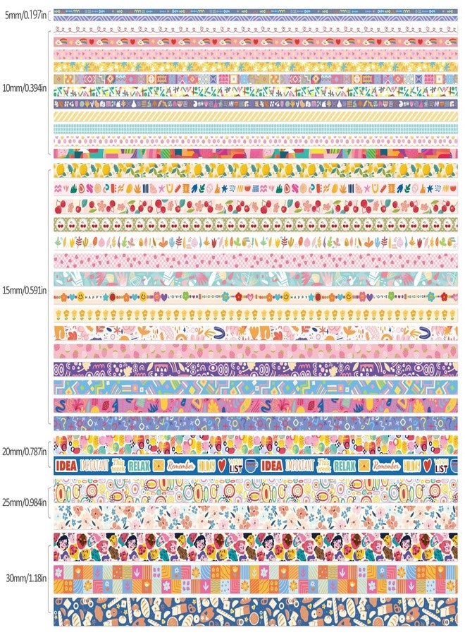 emmoolife Washi Tape 35 Rolls Set, Colorful Cute Floral Writable Decorative Tape, Scrapbooking and Bullet Journal, Junk Journal Supplies, DIY Planner Art, Width 5-30mm, Length 10ft/Roll - Image 2