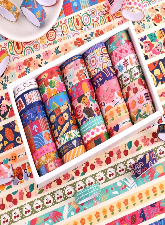 emmoolife Washi Tape 35 Rolls Set, Colorful Cute Floral Writable Decorative Tape, Scrapbooking and Bullet Journal, Junk Journal Supplies, DIY Planner Art, Width 5-30mm, Length 10ft/Roll - Image 4