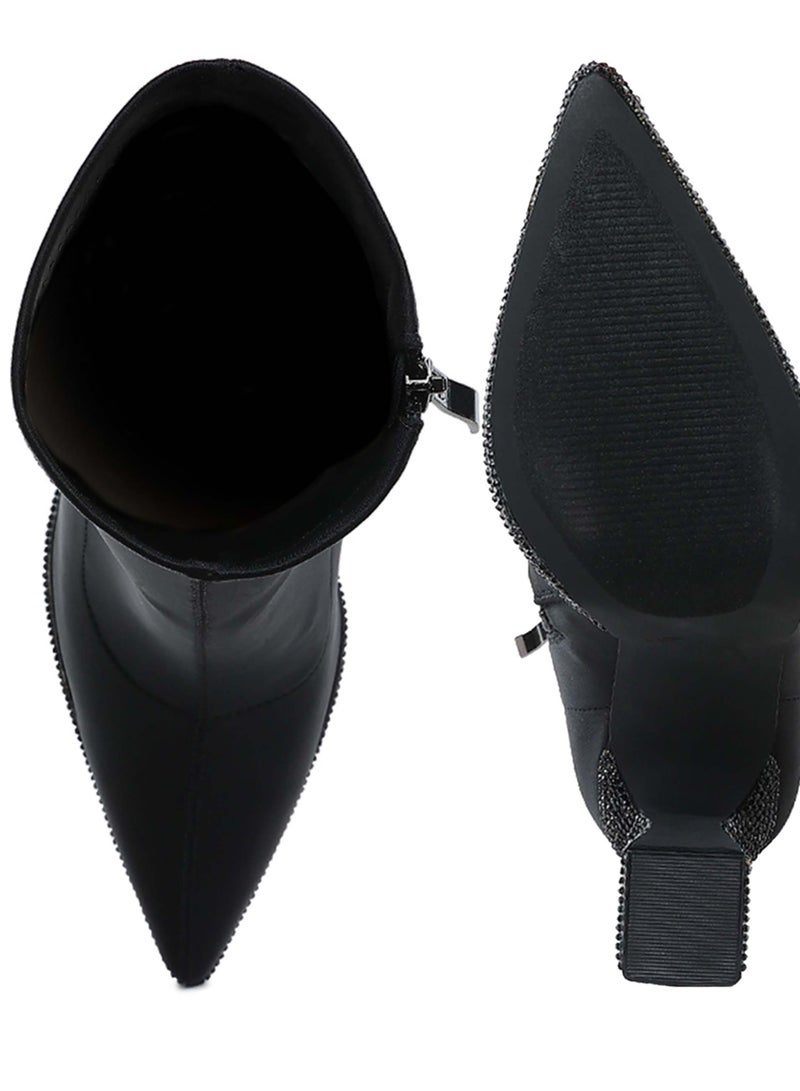 London Rag Lycra Rhinestone Detail Ankle Boots in Black  - Image 4