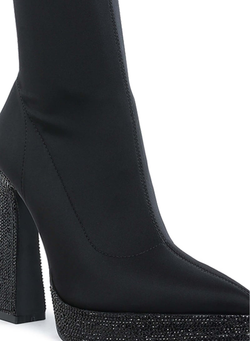 London Rag Lycra Rhinestone Detail Ankle Boots in Black  - Image 5