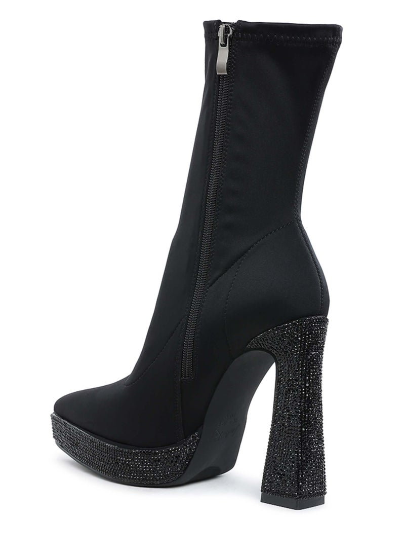 London Rag Lycra Rhinestone Detail Ankle Boots in Black  - Image 3