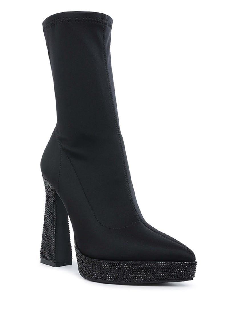London Rag Lycra Rhinestone Detail Ankle Boots in Black  - Image 2