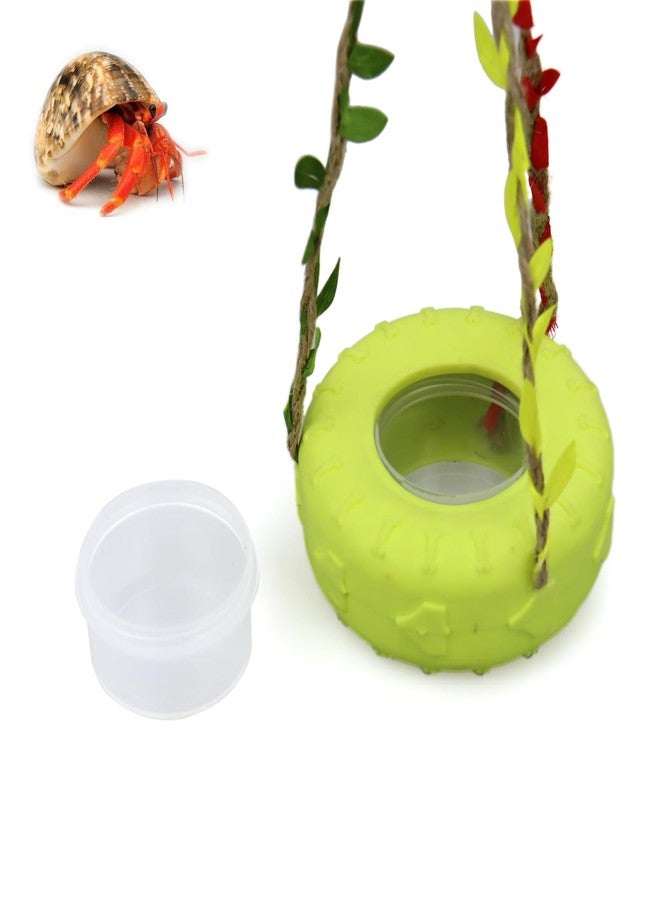 vomvomp Hermit Crab Swing with Feeder Dish Toy Hermit Crab Climbing Toy Lizard Tire Swing Toy with Braided Natural Twine Rope for Crabs Jumping Spider Spoods Hide - Image 1