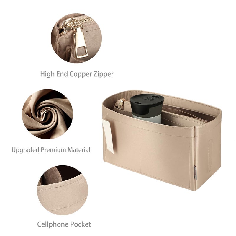 ZTUJO Purse Organizer Insert For Handbags, Purse Organizer With Zipper, Neverfull Organizer, Bag Organizer For Speedy Neverfull ONTHEGO Tote, Handbag and More (Silky Beige, Medium) - Image 4