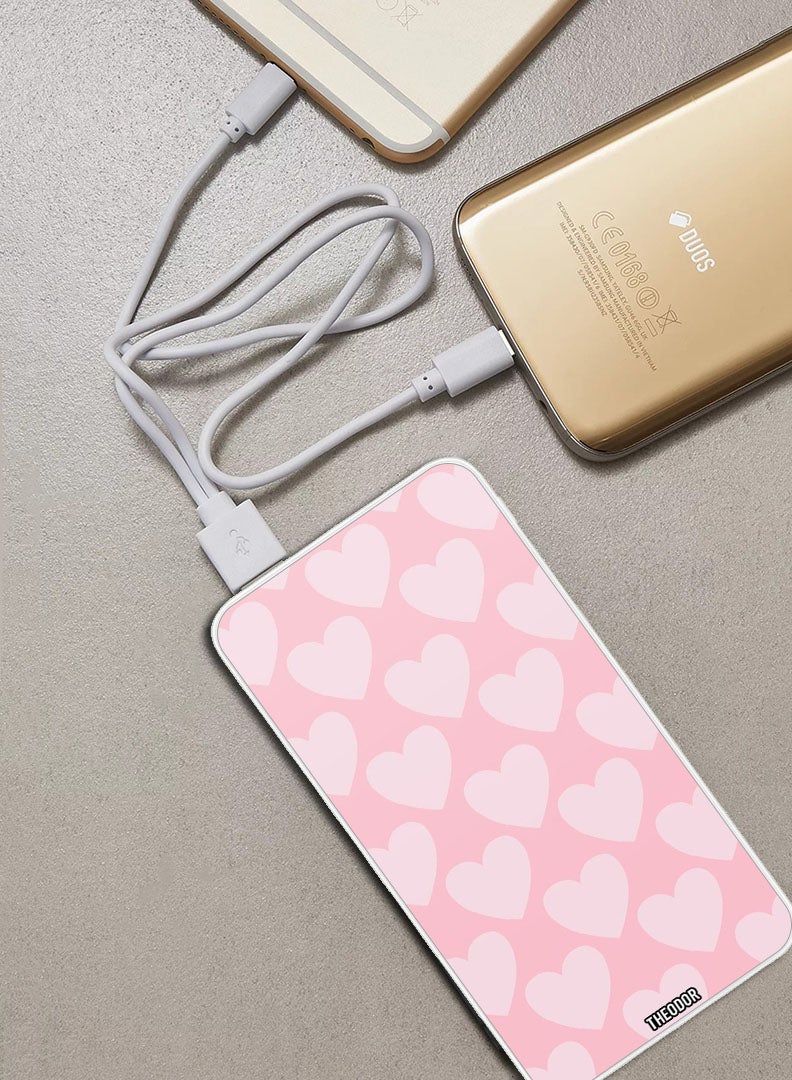Theodor 10,000 mAh Super Fast Charging Ultra Compact Power Bank with Quick Charge & Power Delivery, Portable Charger For iPhone and Android Pink Hearts - Image 2