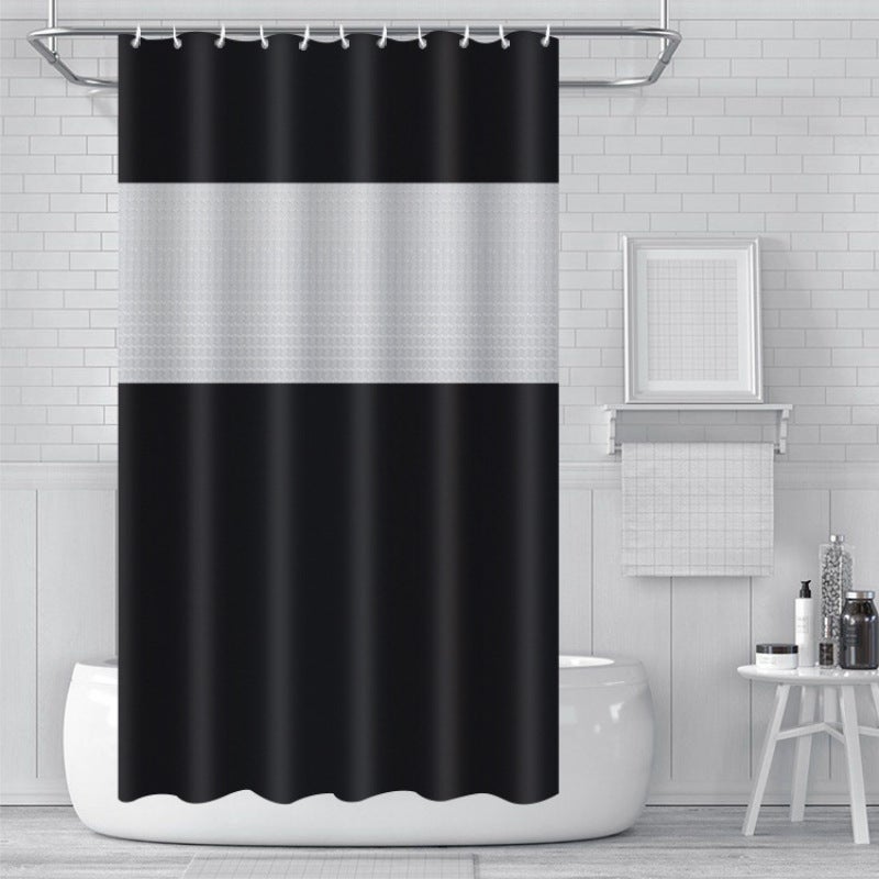 Waterproof Black Shower Curtain: Thickened PVA Material - 3D Seamless Leakproof Design Shower Curtain With Pre-Drilled Hooks for Home Bathroom - Image 1