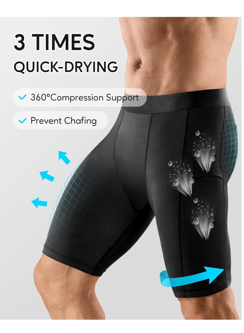 Barakah 5 Pack Compression Shorts Men with Pocket, Spandex Running Shorts, Tights Performance Underwear, Athletic Workout Sport Performance Baselayer Underwear, Two Long and Three Short, White and Black, XL - Image 3