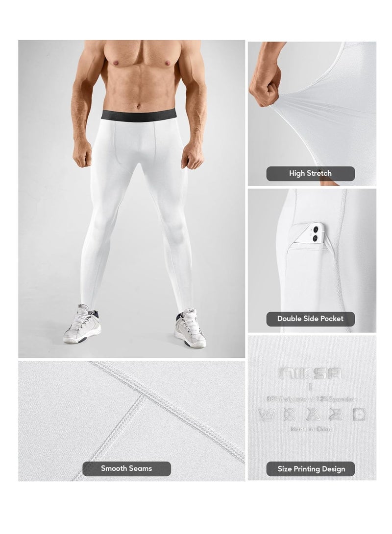 Barakah 5 Pack Compression Shorts Men with Pocket, Spandex Running Shorts, Tights Performance Underwear, Athletic Workout Sport Performance Baselayer Underwear, Two Long and Three Short, White and Black, XL - Image 5